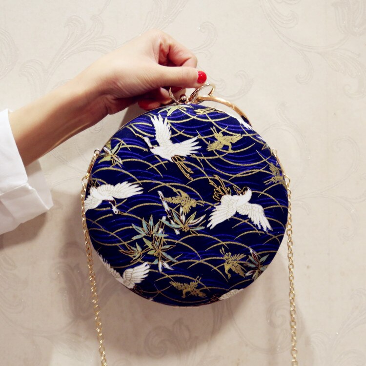 Angelatracy Chinese Style Cheongsam Vintage Classical Hanfu Circular Evening Crossbody Bag Day Clutch Hand Bags