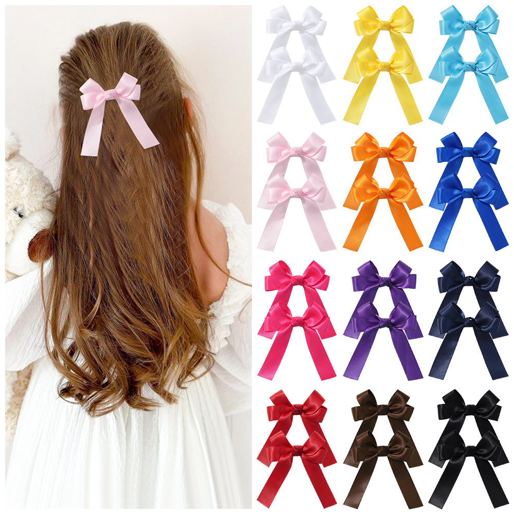 Pinzas para el pelo con lazo para niña, 2 piezas, lazos de cinta de Color sólido, horquillas, accesorios para el cabello de Boutique para niños,