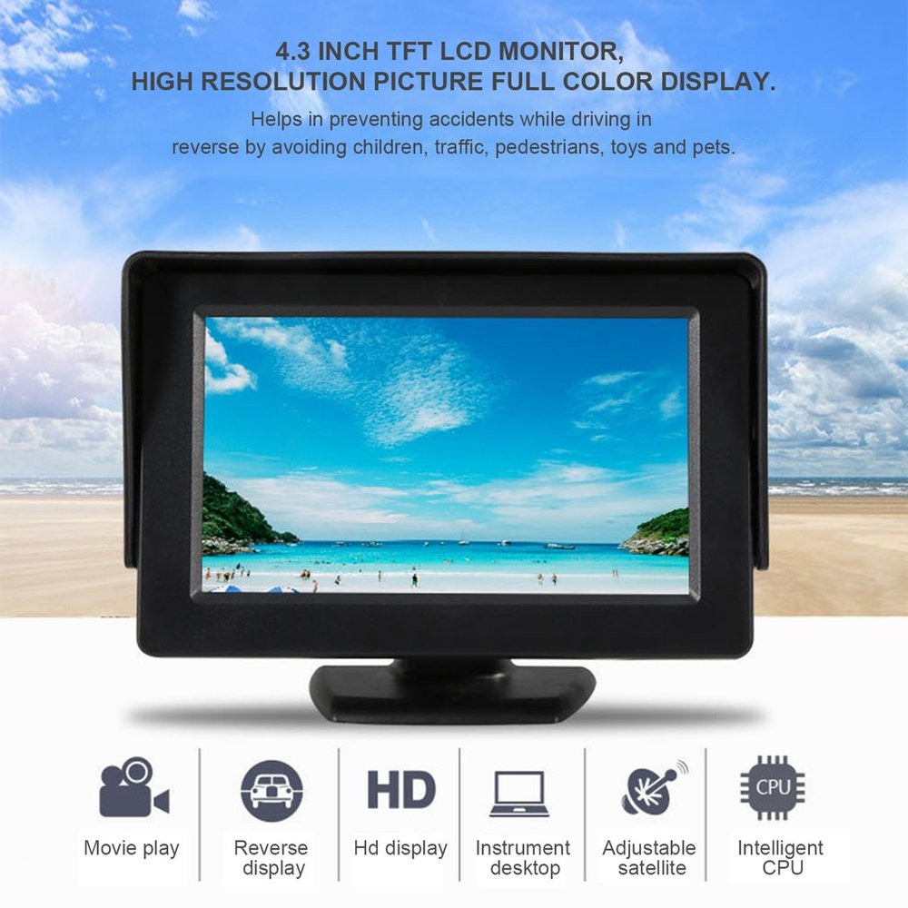 4.3 Inch 480*272 Tft Auto Lcd Monitor Achteruitkijkspiegel Full Color Display 2-Kanalen Video-ingangen Visuele Omkeren
