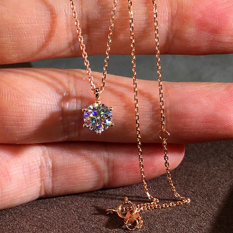 Huitan – colliers avec pendentif Solitaire à Six broches pour femmes, Simple et classique, couleur argent/or Rose, brillant, CZ, d'anniversaire, bijoux: COULEUR OR ROSE