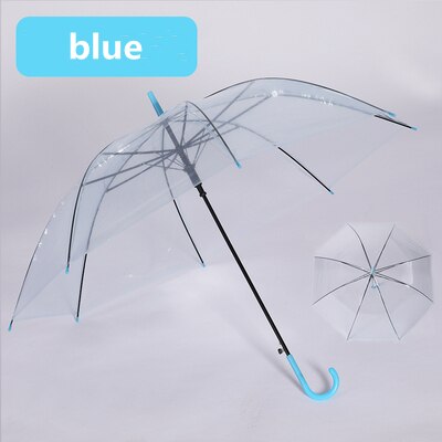 Clear Transparent Rain Umbrella PVC Rain Dome Wedding Party Umbrellas Adult Long Handle Straight Stick Small Umbrella for Kids: Blue