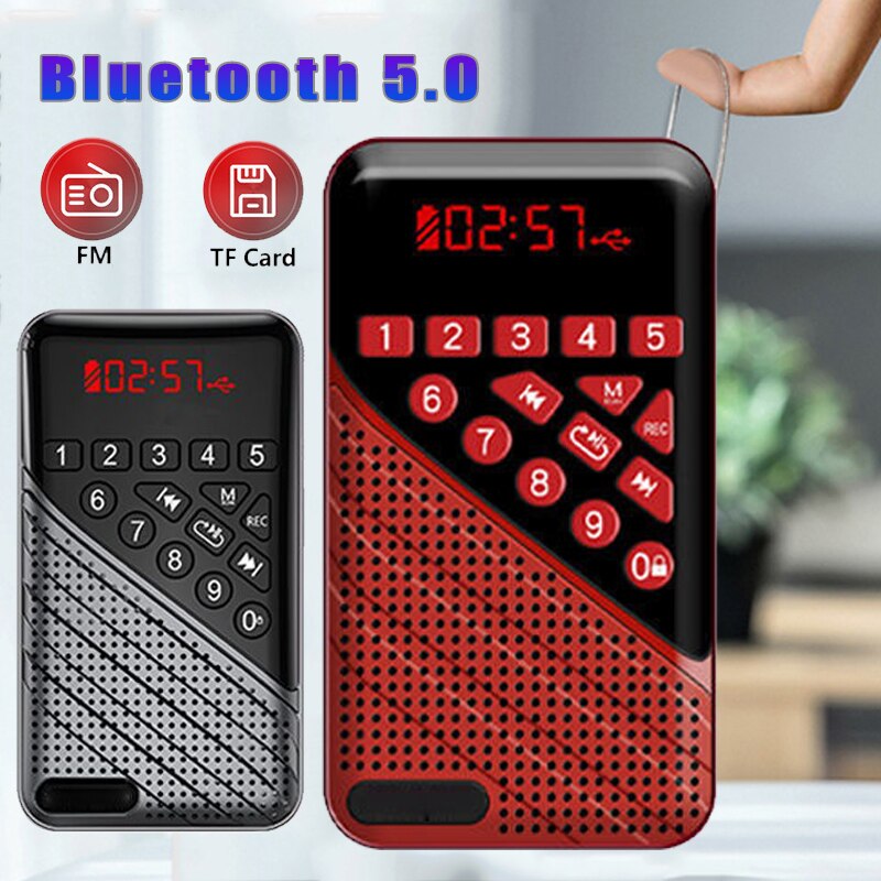 Mini Portable FM Radio Bluetooth 5.0 Music Player Handheld Rechargeable Digital Radios Support Recording TF Card U Disk Play