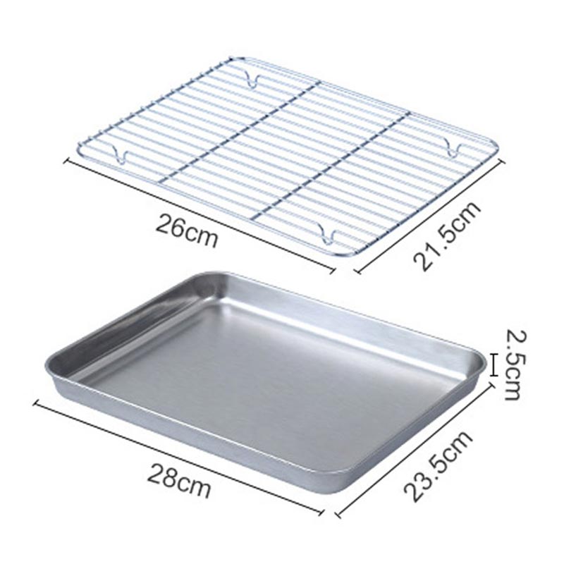 Bandeja de acero inoxidable para hornear, juego de rejilla de refrigeración, marco de distribución de secado, bandeja de barbacoa para pastel de frutas, bandeja de horno multiusos de cocina: Gris claro