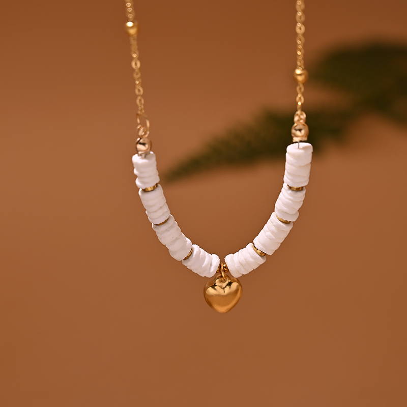 Collier Ras du Cou en Acier Inoxydable pour Femme, Coquille Naturelle, Cœur, Étoile, Bijoux d'Été: Couleur or pur