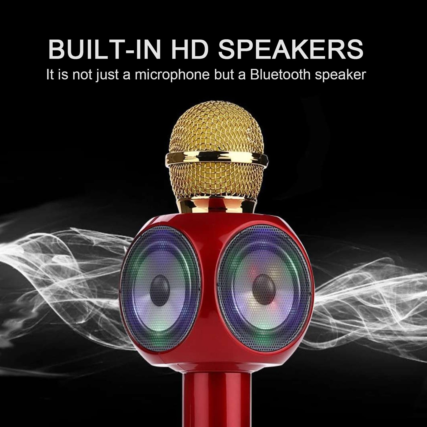 Micrófono inalámbrico de Karaoke de Besegad Altavoz Bluetooth portátil luces LED incorporadas Radio FM para iOS Android Teléfono Tablet portátil