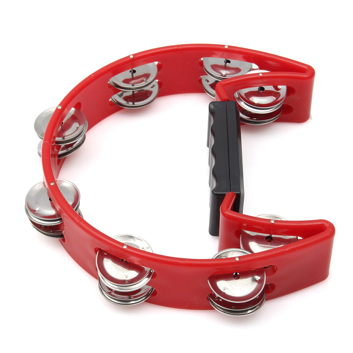 Tambor de percusión de pandereta de música de media luna doble compacta, instrumentos de percusión de Metal duraderos en 3 colores