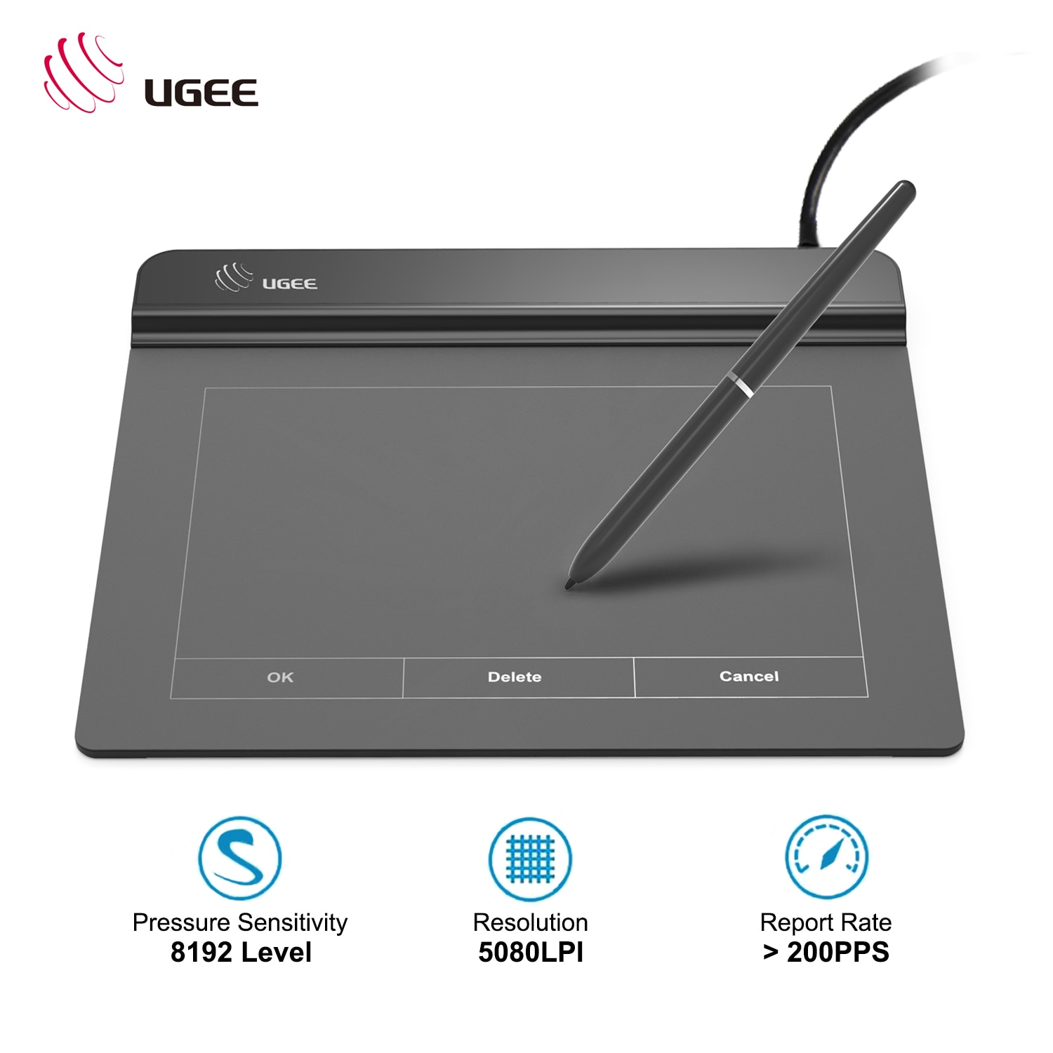 Ugee CS06 Signature Tablet Graphics Drawing Tablet Pad 6x4 Inch Active Area with 8192 Levels Battery-Free Pen 5080lpi for Office