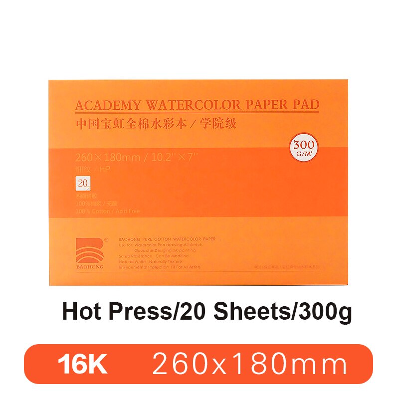 BAOHONG – papier aquarelle pour artistes, tampon texturé pour peinture, crayon, encre, charbon de bois, Pastel et acrylique, 20 feuilles 300 g/m², blanc: 16K Academy HP
