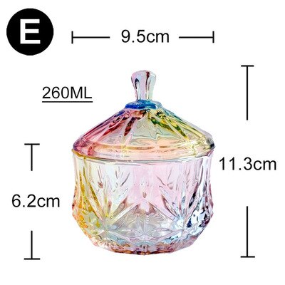 Europese stijl Kleurrijke Glas Snoep tank Kruiden Opbergdoos Suikerpot Glazen Potten En Deksels Opslag Sieraden Doos: E
