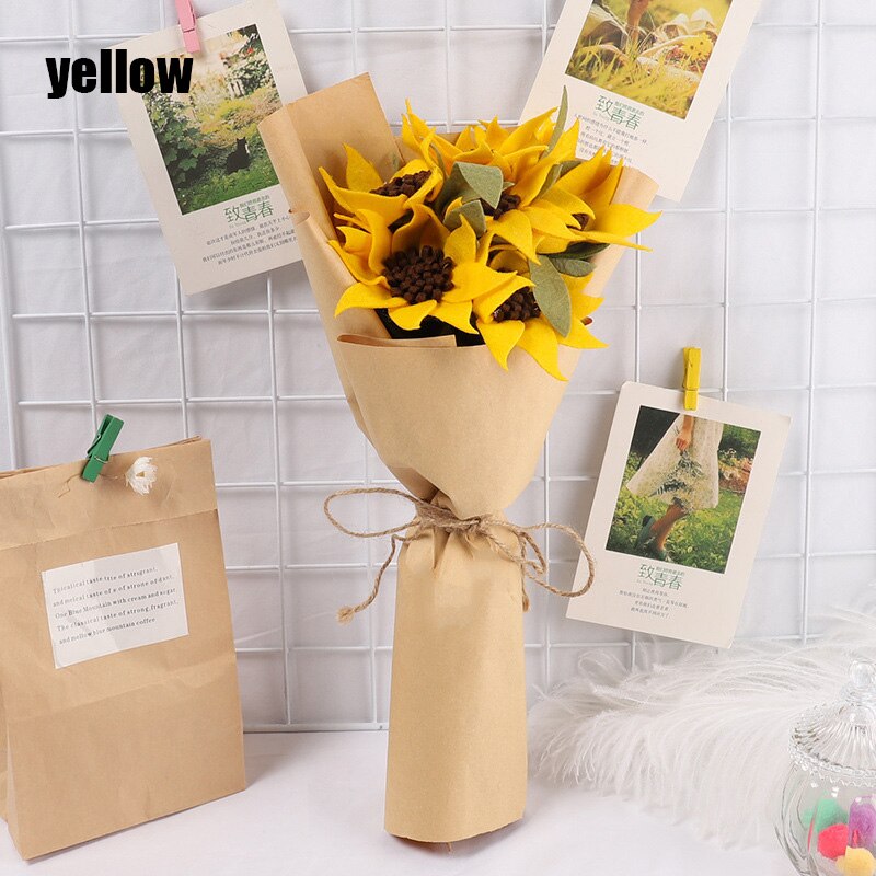 Beautiful Sunflower Bouquets Artificial Flower Handmade for Teachers' Day DIY Packing Material THIN889