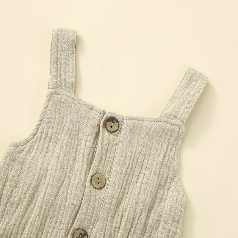 Kleine Jongens Meisjes Jarretel Broek, Zomer Peuters Effen Kleur Voorste Knop Pocket Decoratie Overalls Mouwloze Jumpsuit