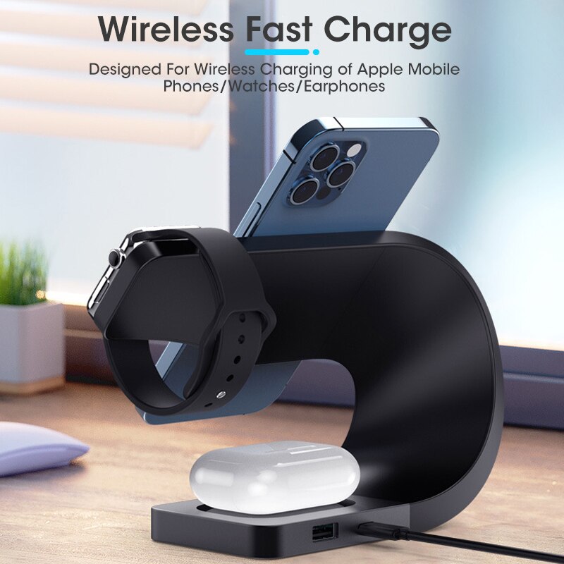 Qi Magnetische 4 In 1 Draadloze Oplader Voor Iphone 13 12 11 Mini Pro Max Horloge Inductie Snel Opladen Voor apple Horloge Airpods