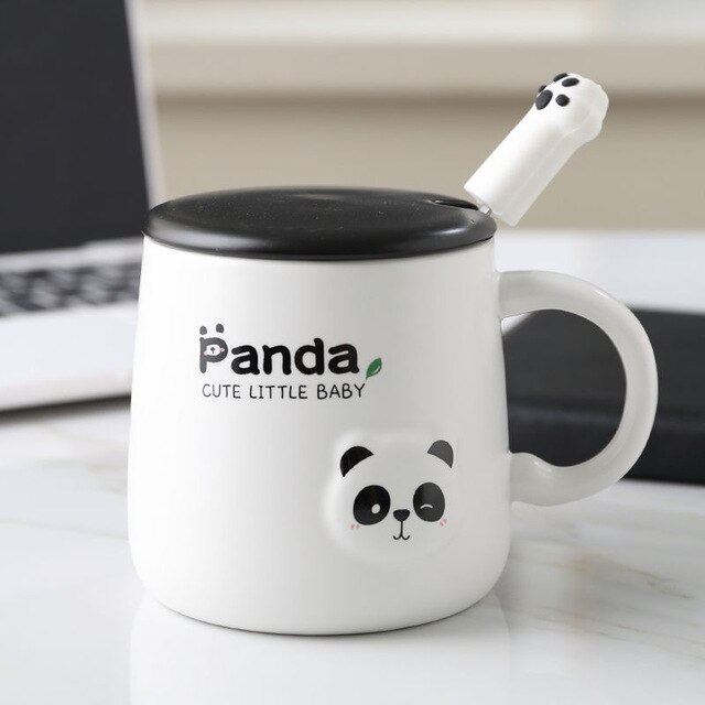 380ml Cartoon Panda Ceramic Mug Glass Cute Couple Cup Coffee Milk Cup Office Cup with Lid Spoon Girl: B
