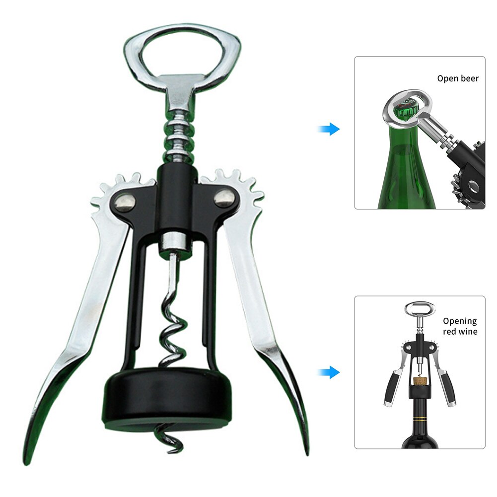 2 in 1 Corkscrew Wine Bottle Opener Manual Wine Cork Beer Cap Remover Kit for Bar Home L99: Default Title