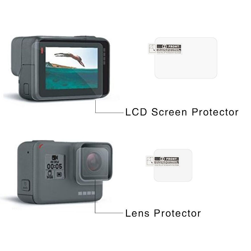 Tempered Glass Lens LCD Screen Protection for Go Pro Gopro Hero 5 6 7 8 Hero5 Hero 6 Hero7 Protector Film Camera Lens Cap Cover: set 1 / Gopro 5 6 7 black