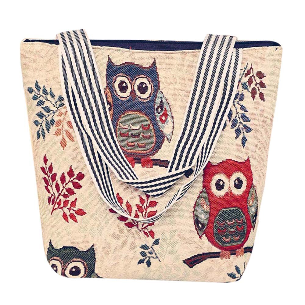 Large Capacity Canvas Cartoon Owl Satchel Tote Shoulder Bags For Women Casual Wild Handbag For Birthday bolso mujer: D