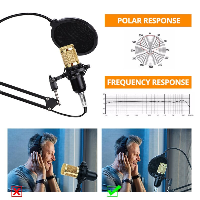 Travor BM800 Condenser Audio 3.5mm Wired Microphone Studio Microphone For Radio Braodcasting Singing Mic Holder