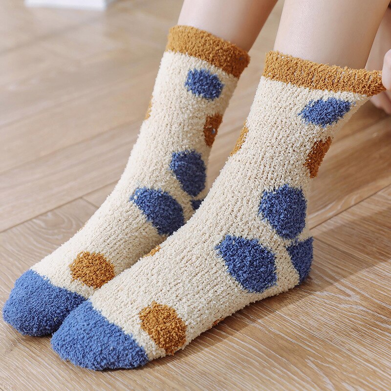 Inland Style Fatcow Women's Socks Colorful Plaid Thick And Warm Wool Socks Floor Woman's Girl's Socks Winter Socks EU 35-43