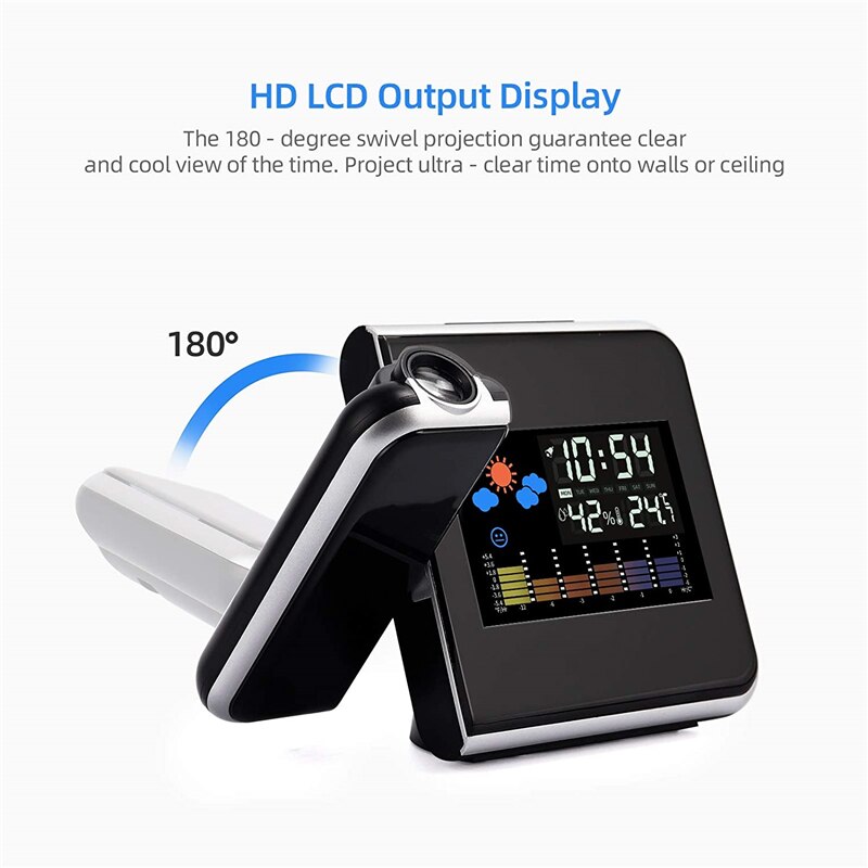 Led Projection Clock Desk Time Display Projector With Weather Station Thermometer Snooze Alarm Clock For Household Decoration