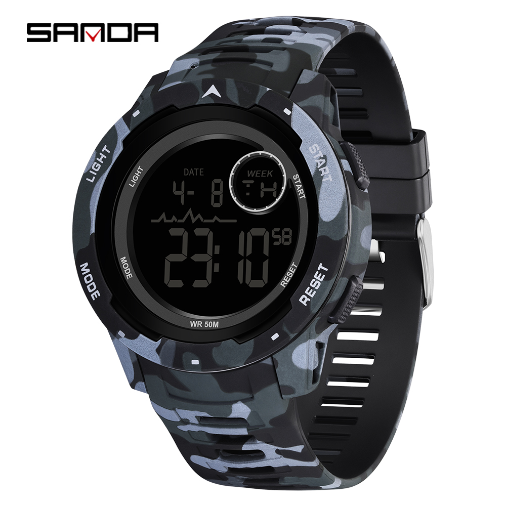 SANDA 2185 elektronische Uhr, beliebte Tarnung, Militärstil, Kühler Trend, Wecker, multifunktionale elektronische Herrenuhr: Rosa