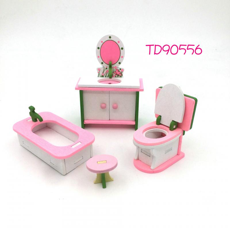 Wooden DIY Dolls Doll House 3 Level Kids Pretend Play Toys Full Furniture Set Pink main image 1