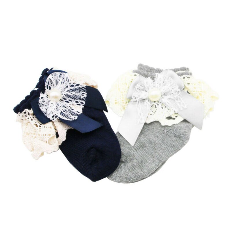 4 kleuren Leuke Meisje Baby Sokken Enkel Fancy Lace Ruffle Stroken Prinses Katoen Schoonheid Korte Sokken