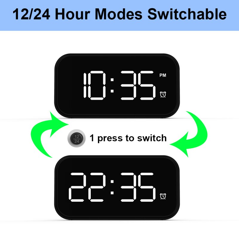 Rechargable Digital Alarm Clock Mirror LED Night Lights Wall Clock Lamp Square Rectangle Multi-function Desk Clocks 1PC