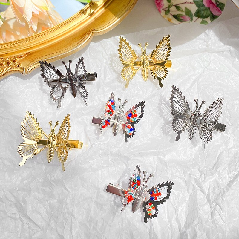 2022 Spring Gold Silver Butterfly Movable Wings Hairpin For Girl Children 4.5cm Long Cute Princess Hairpin Barrettes Accessories