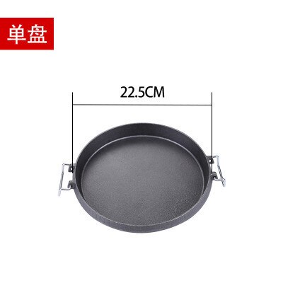 Cast iron electromagnetic oven baking pan iron frying steak plate commercial circular Korean BBQ food dish comal wood tray: 22cm
