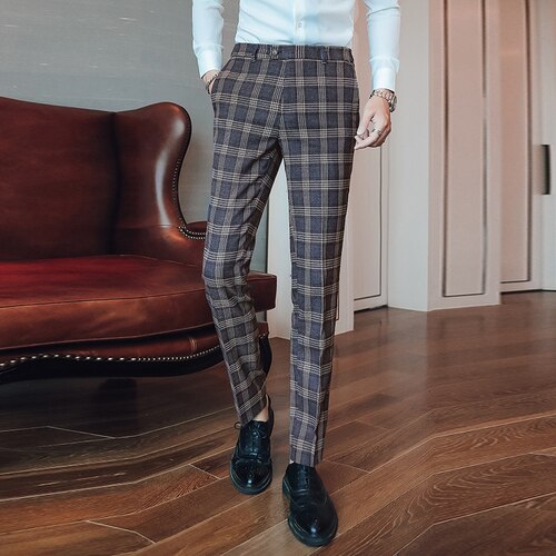 Mænd plaid jakkesæt bukser slanke bryllup banket mænd kjole bukser størrelse 29 30 31 32 33 34 36 38 40 mand afslappet bukser: Ru tu se / 29