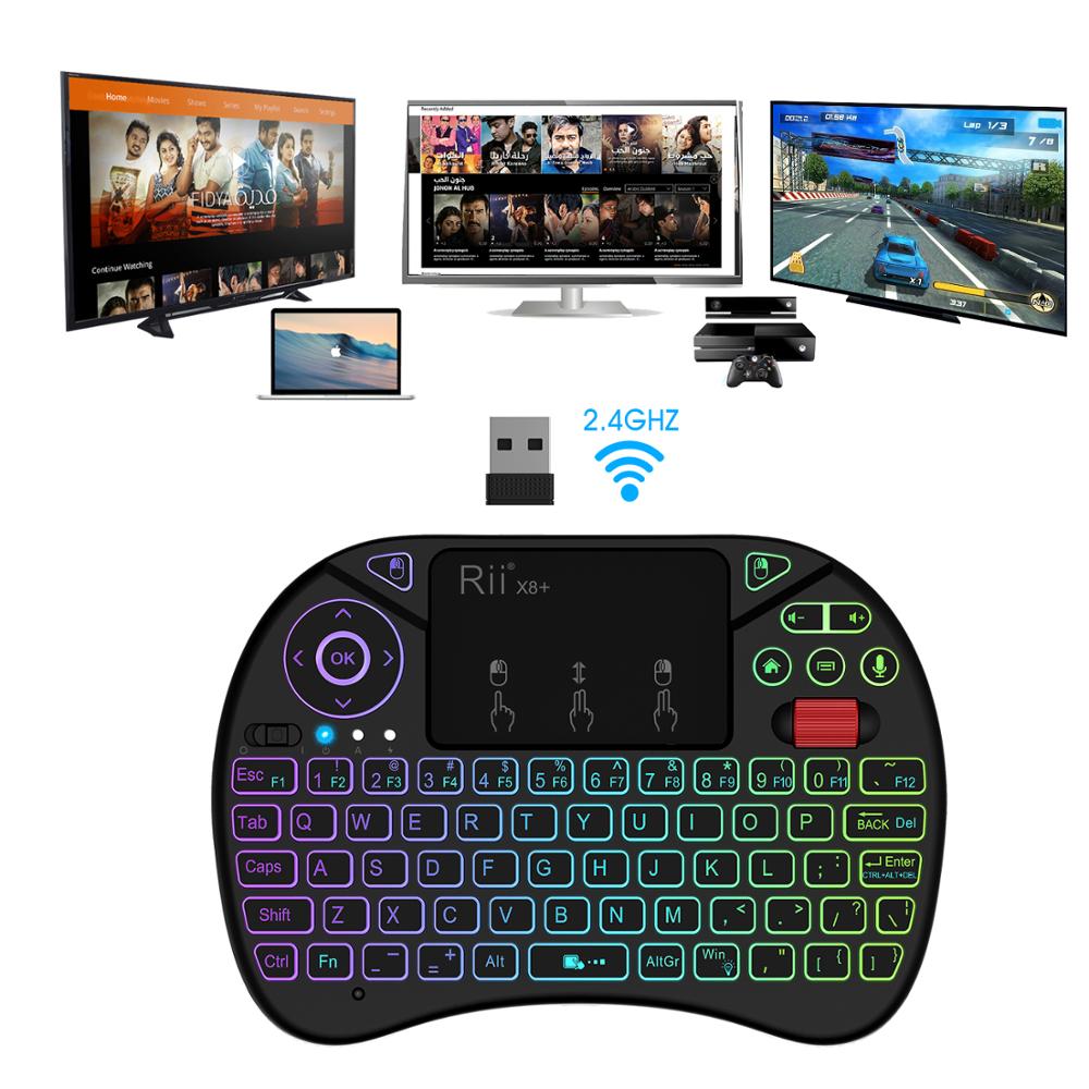Rii X8 + 2.4G Mini Wireless Keyboard Met Touchpad Voice Afstandsbediening Backlit Oplaadbare Li-Ion Batterij Voor Android Tv box Pc