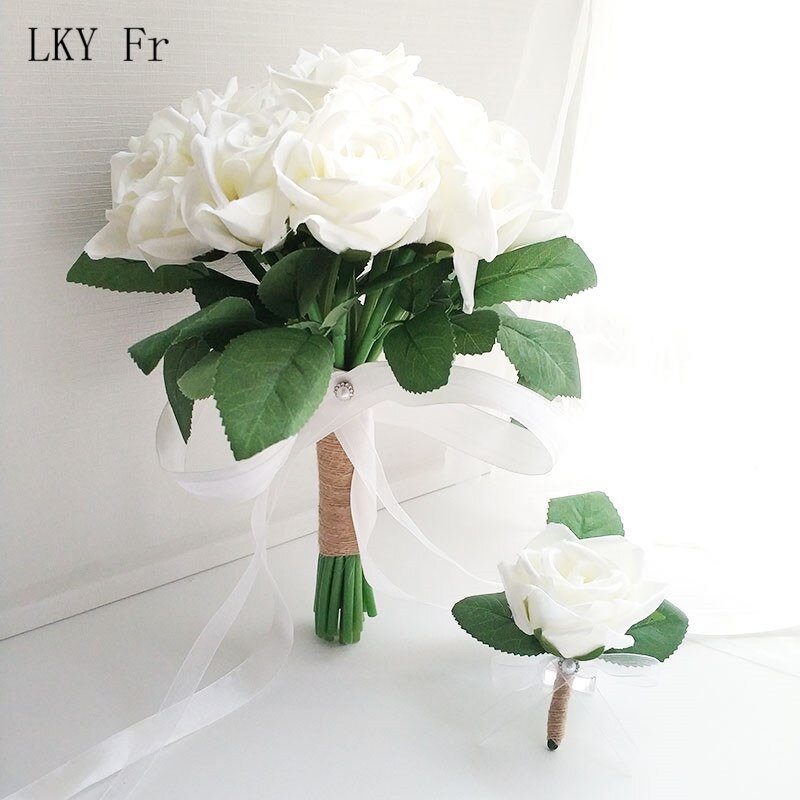 Lky fr bryllupsblomster brudebukett silke roser hvitrosa corsage bryllupsbuketter til brudepiker bryllupstilbehør