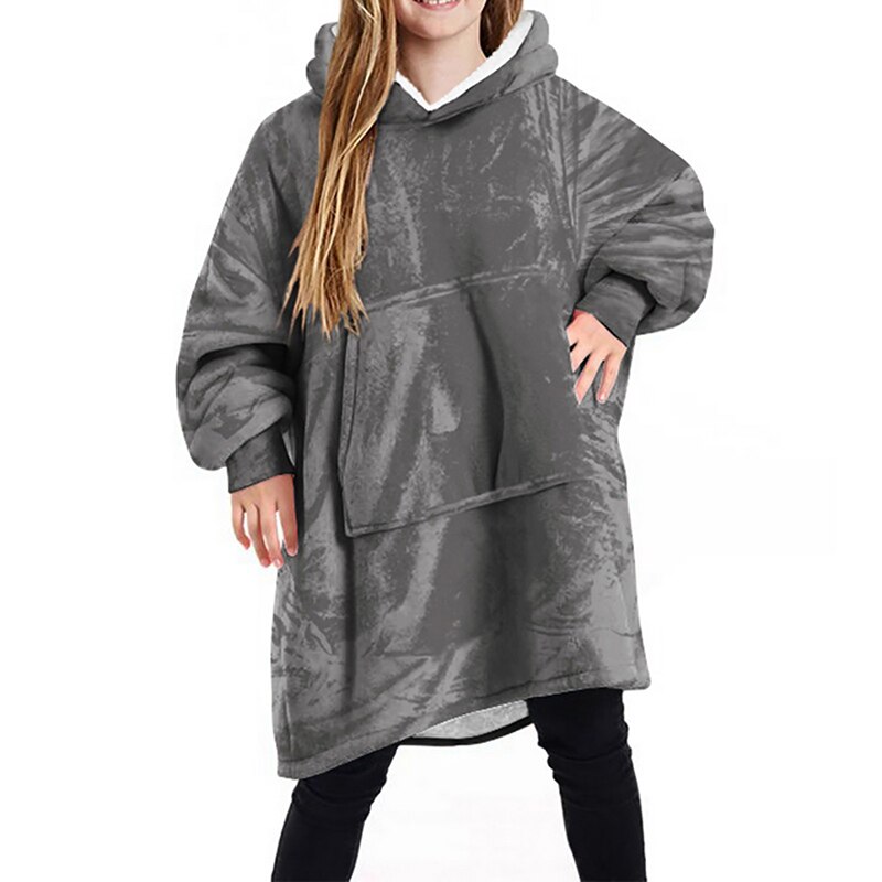 Cysincos Oversized Hoodies Sweatshirt Kinderen Winter Hoodies Fleece Tv Deken Met Mouwen Trui Oversized Kids Sweatshirts: gray