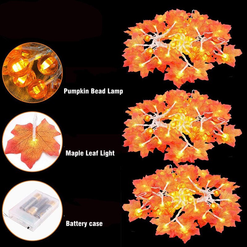 USB/Battery Led Lights Maple Leaves Pumpkin Garland Lights for ChristmasDecoration String Light Festive DIY Halloween Décor
