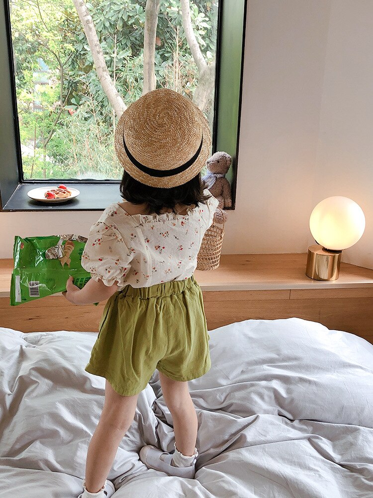 Nueva camisa Floral para niñas, camiseta roja de manga corta para bebé, Camisa de algodón de verano a la para niños