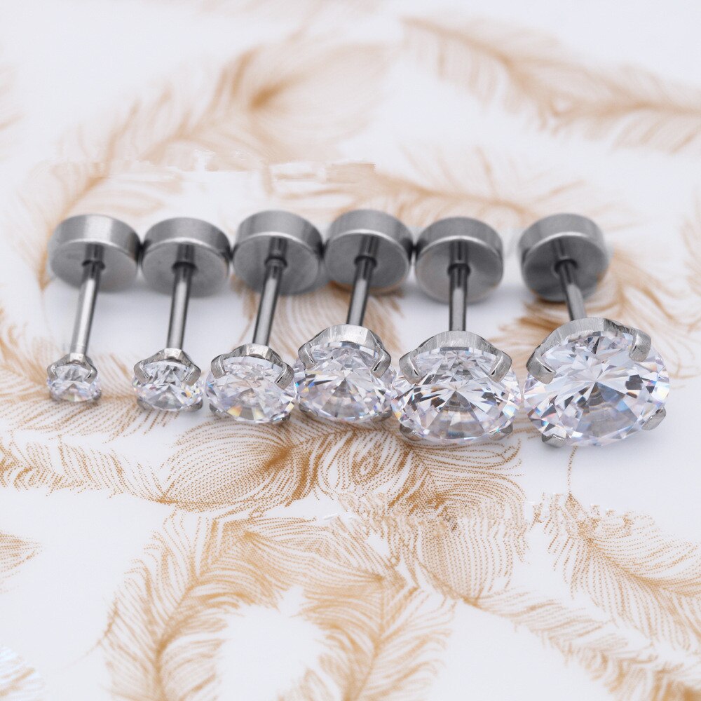 2Pcs The Latest Four Claws Zircon Stainless Steel Stud Earrings Circular Barbell Male Ear Bone Nail Puncture Accessories