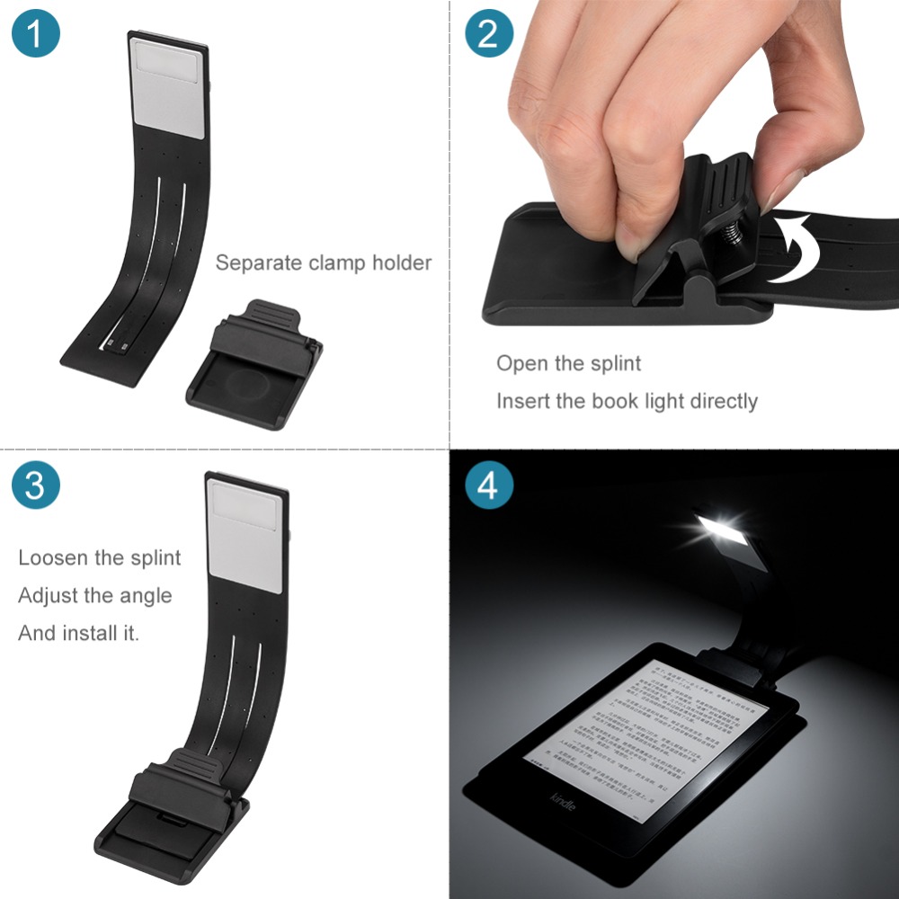 Portable LED Reading Book Light with Detachable Flexible Clip Book Light USB Rechargeable Lamp for Kindle/eBook Readers E-read