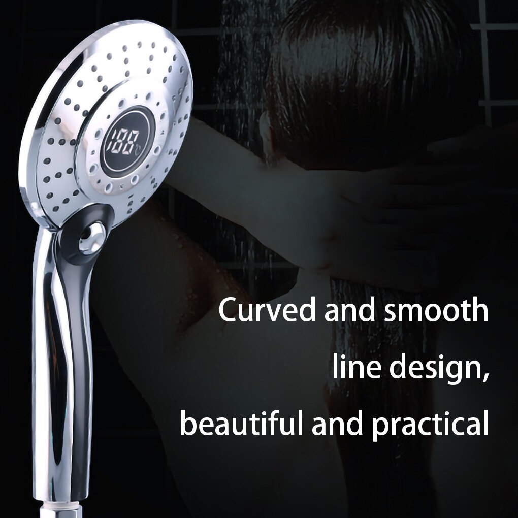 Recableght LED Digital Shower Head Handheld Spa Shower Head Temperature Control Bathroom High Pressure Water Saving Shower Head