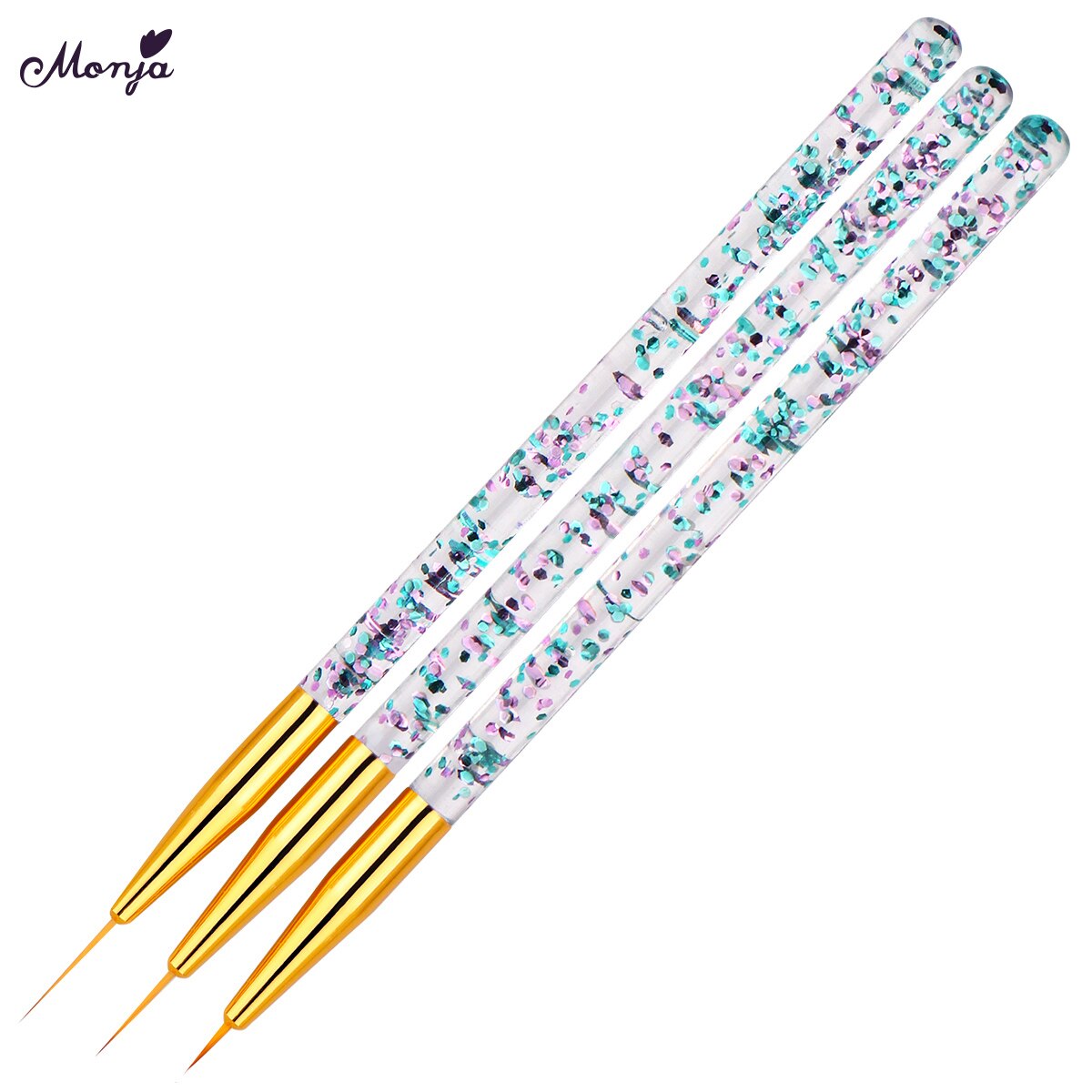 Monja 3 Stks/set Nail Art Meerdere Stijlen Handvat Schilderij Borstel Kit Franse Streep Line Liner Patroon Diy Tekening Pen Manicure tool: 8