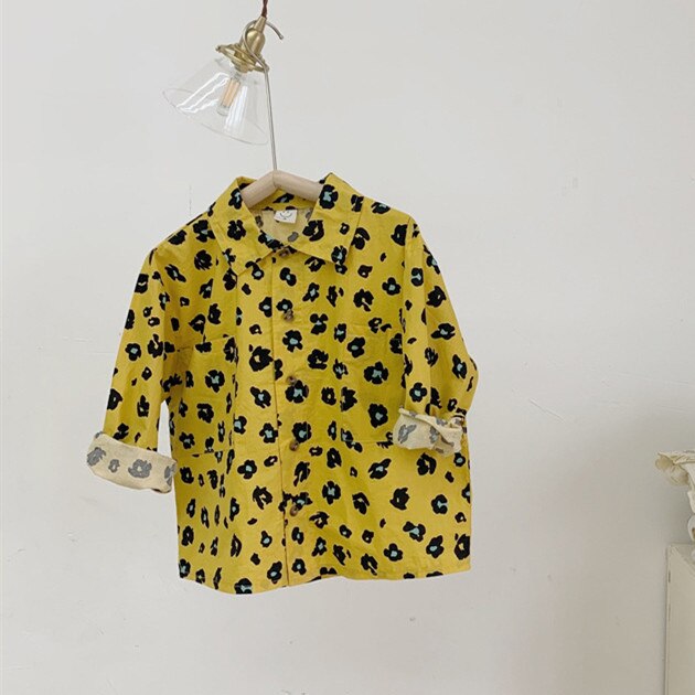 Lente Koreaanse Stijl Unisex Kids Luipaard Shirts 2-7 Jaar Jongens En Meisjes Katoen Casual Lange Mouw tops Kleding: yellow / 6