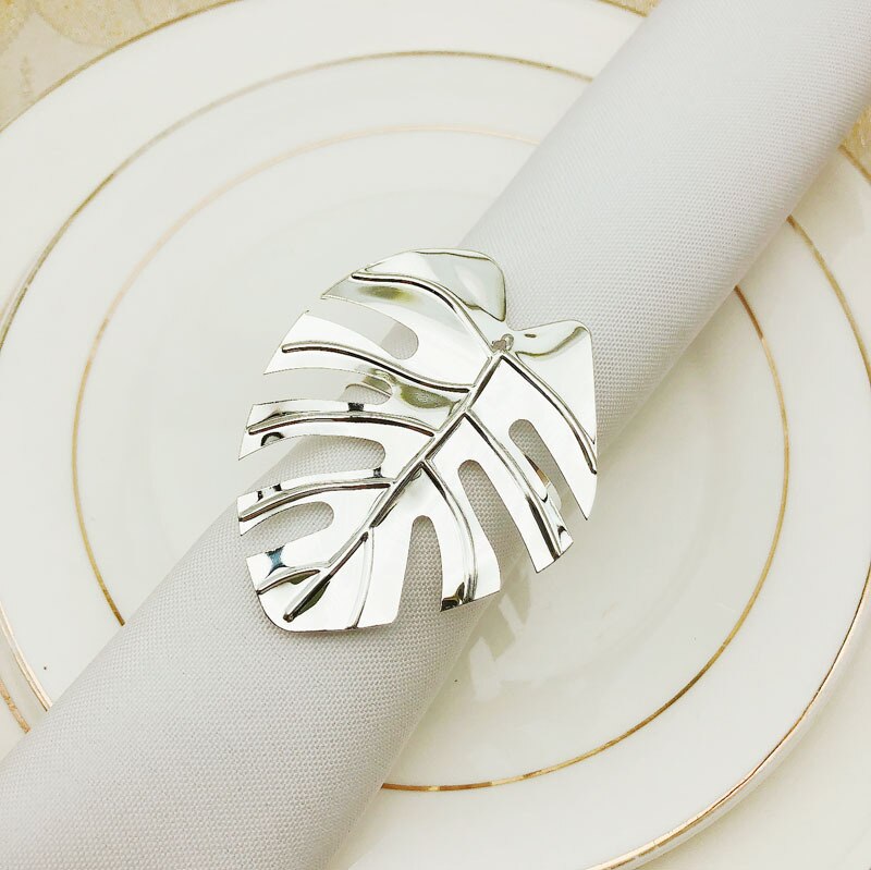12 Stks/partij Upscale Hotel Servet Ring Turtle Leaf Green Leaf Servet Cirkel Hawaiian Wedding Servet Gesp Etentje Bruiloft: Zilver
