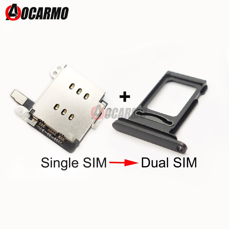 Aocarmo 1Set Voor Iphone Xr Dual Sim Card Reader Flex Kabel + Sim-kaart Lade Houder Slot Adapter Reparatie deel