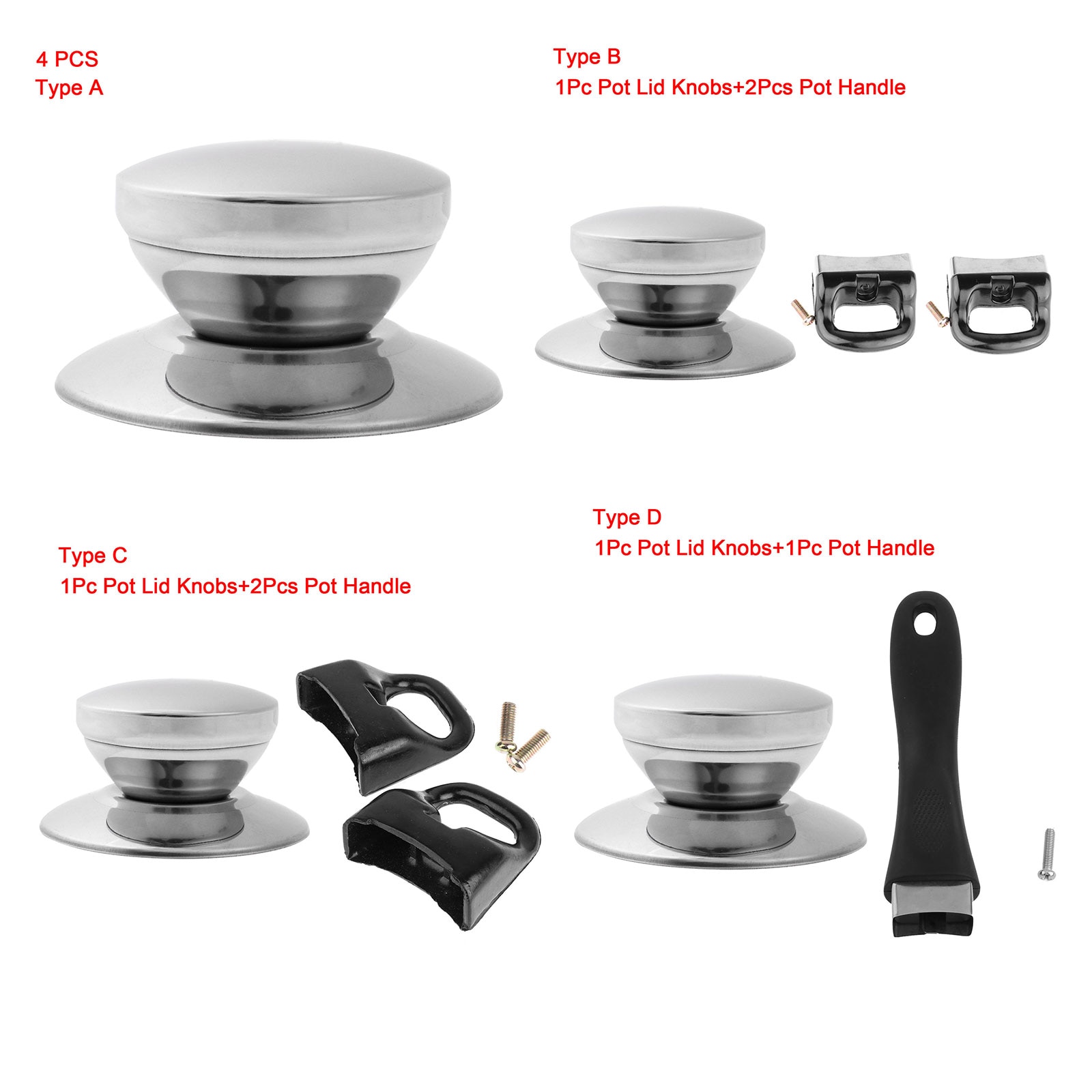 Universal Cookware Lids Knobs Stainless Steel Pot Pan Handles Kitchen Cooker Hand Grip Detachable Cooking Replacement Pot Handle