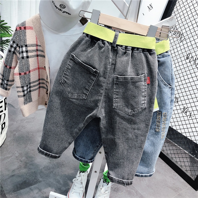 Höst baby boys jeans barn koreanska byxor 2-8 y baby solid elastisk midja elasticitet jeansbyxor för pojke