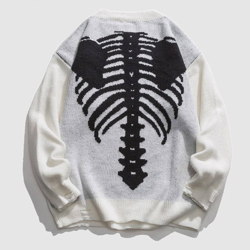 Skelet Bone Jacquard Truien Streetwear Harajuku Casual Trui Mannen Kleding Winter Jas Retro Losse Paar Top