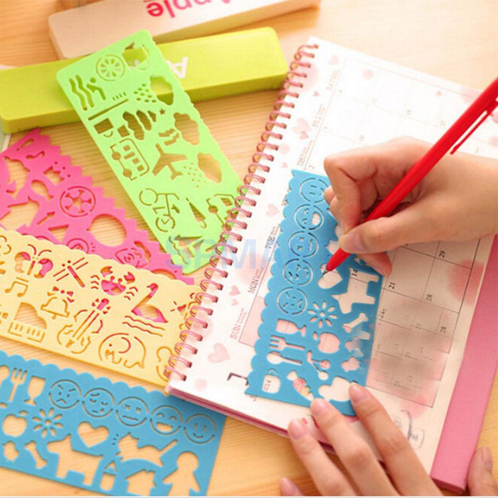 4 Art Grafische Symbolen Cartoon Tekening Sjabloon Heerser Studenten Schilderen Leveringen Kinderen Kids Opstellen Stencil Heerser Briefpapier