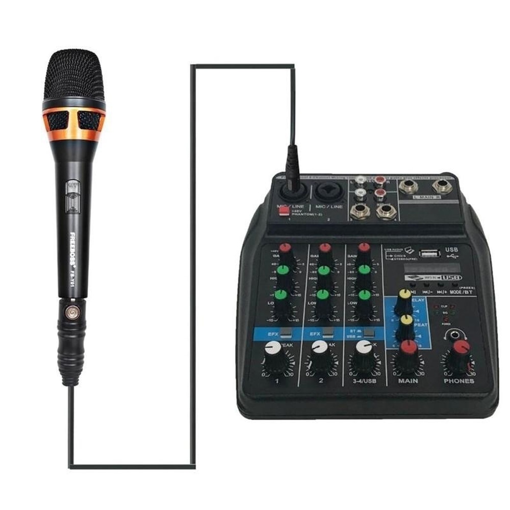 TU04 BT Sound Mixing Console Record 48V Phantom Power Monitor AUX Paths Plus Effects 4 Channels Audio Mixer with USB
