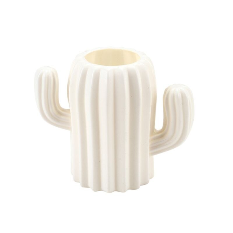 Cactus Desktop Organizer Pencil Pen Holder Container Brush Pot Stationery Office: white