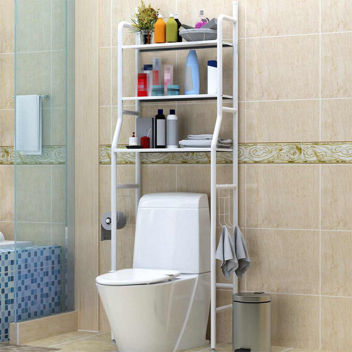 2-3 Tiers Stainless Steel Over The Toilet Rack Cabinet Shelves for Washing Machine Bathroom Space Saver Shelf Organizer Holder