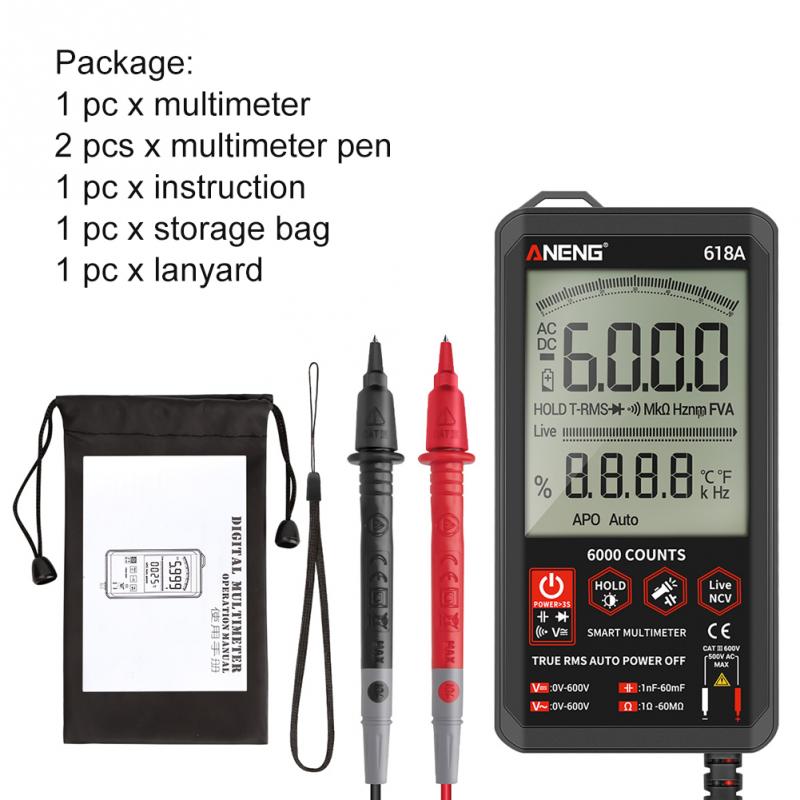 Aneng 618 Digitale Multimeter Dc Ac Voltmeter Ampèremeter Analoge Lcr Meter Condensator Ohm Hz Tester Auto Range Touch Screen Machine: A